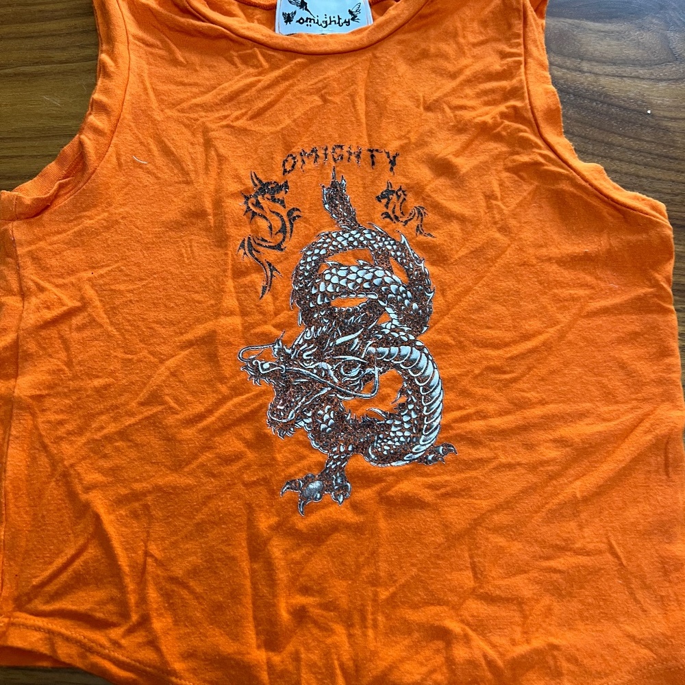 O mighty Dragon Orange crop top - Size S